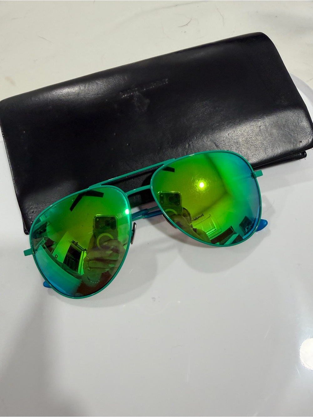 Saint Laurent Aviator Sunglasses Green Mirrored Lenses
